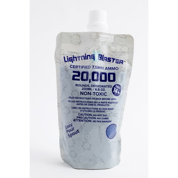 Lightning Blaster Blue Water Bead Ammo 20K Refill 7.5mm in Pour Nozzle Bag Ages 14+