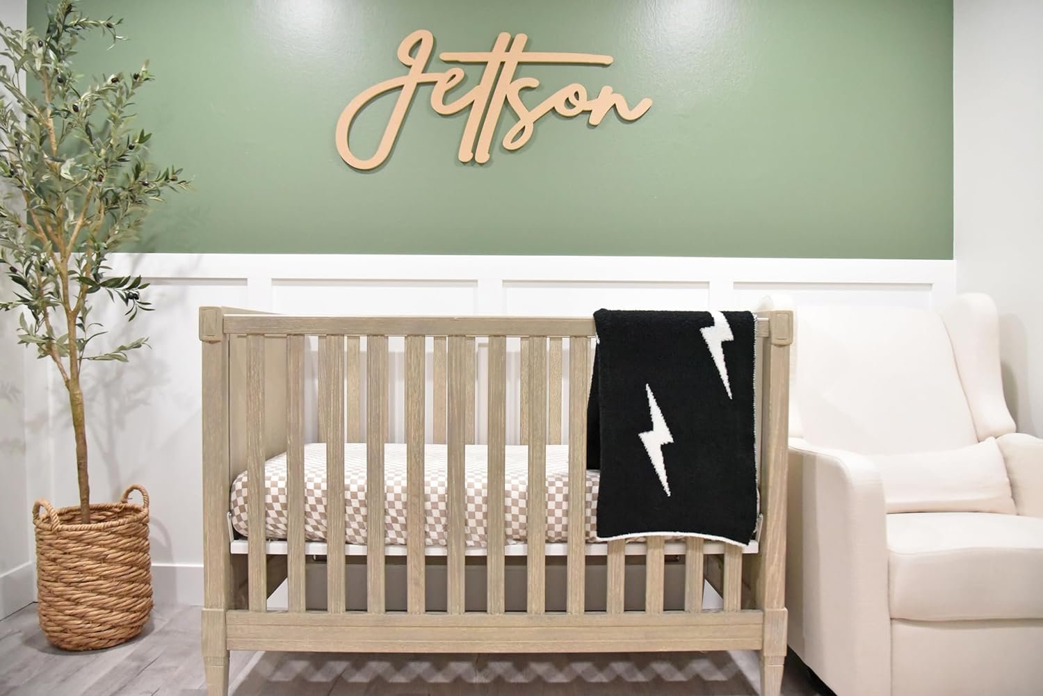Lightning Bolt Baby Blanket 28"x40" with Leather Patch - Soft Knitted Throw - Receiving Blanket/Newborn Gift Essential for Nursery Black/White