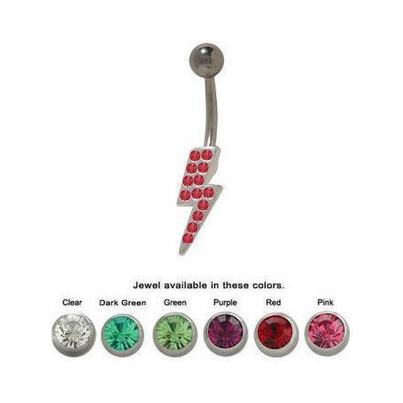 Lightning Bolt Belly Ring with CZ Jewels