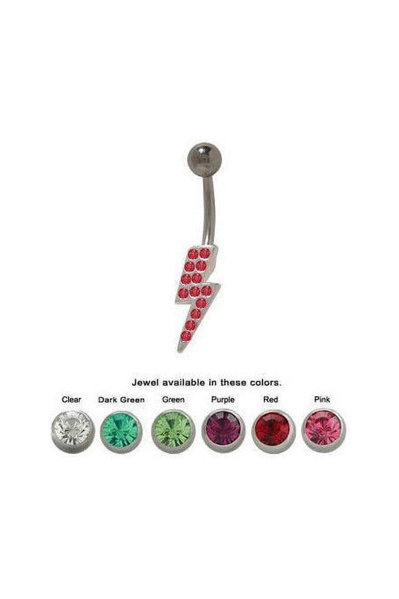 Lightning Bolt Belly Ring with CZ Jewels
