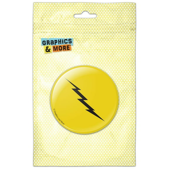 Lightning Bolt Black on Yellow Refrigerator Button Magnet