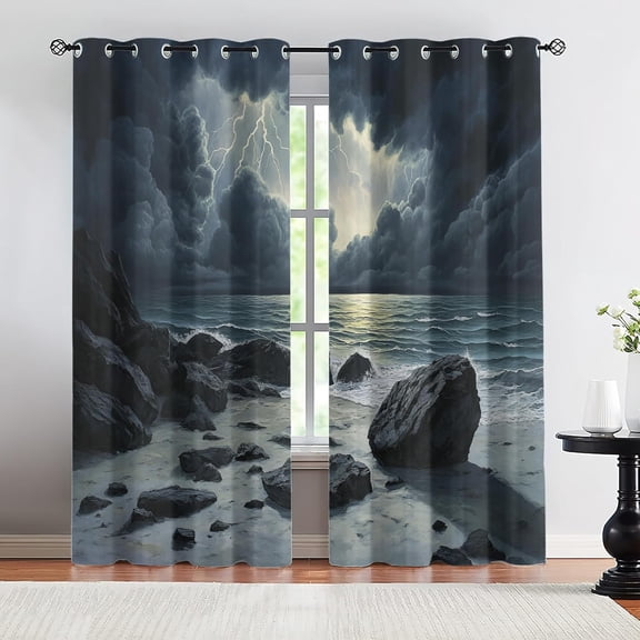 Lightning Bolt Blackout Curtains, Coastal Storm Window Drapes for Bedroom Living Room Kitchen, Thunder Weather Curtains 26"W x 45"L (Pack of 2)