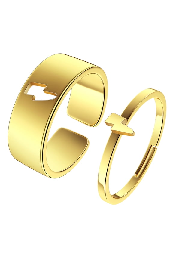Lightning Bolt Couple Promise Ring Set - Lightning Bolt Jewelry His and Her Ring Alternative Minimalist Simple Matching Ring Anniversary 316L Stainless Steel Adjustable Open Ring