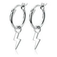 thumbnail image 1 of Lightning Bolt Dangle Hoop Earrings Sterling Silver for Women Men, 1 of 5