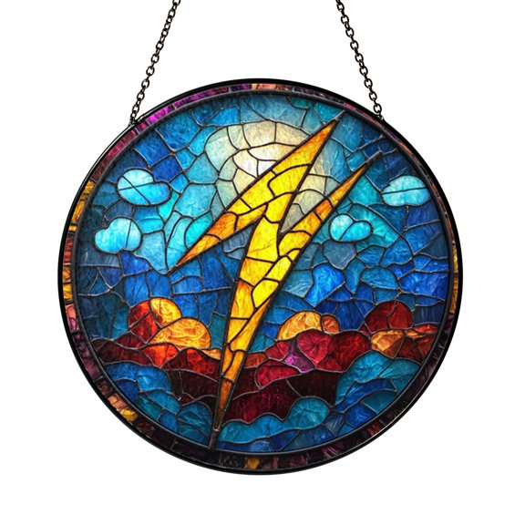 Lightning Bolt Design Stained Glass Style Suncatcher – Bold Window Art