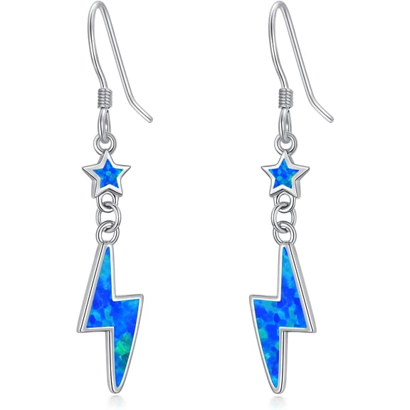 Lightning Bolt Earrings 925 Sterling Silver Lightning Opal Dangle Dangling Drop Charm Earrings Jewelry Gifts for Women Men