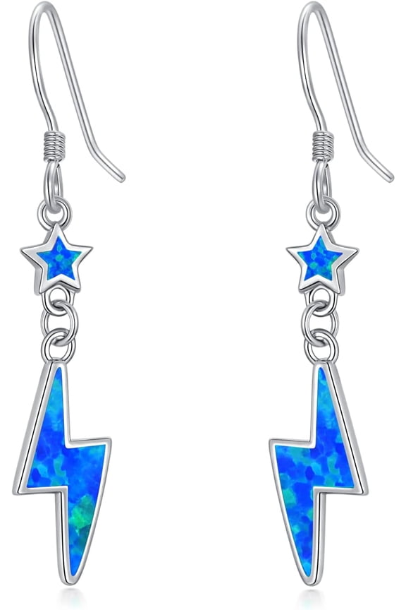 Lightning Bolt Earrings 925 Sterling Silver Lightning Opal Dangle Dangling Drop Charm Earrings Jewelry Gifts for Women Men