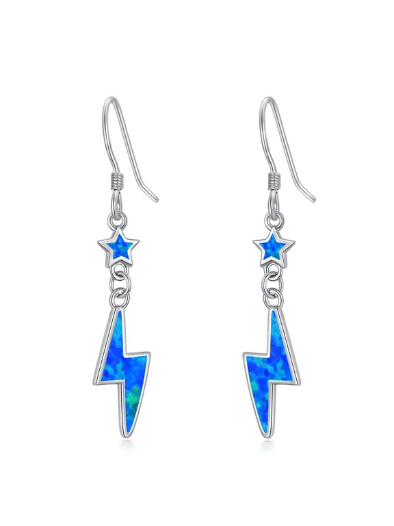 Lightning Bolt Earrings 925 Sterling Silver Lightning Opal Dangle Dangling Drop Charm Earrings Jewelry Gifts for Women Men