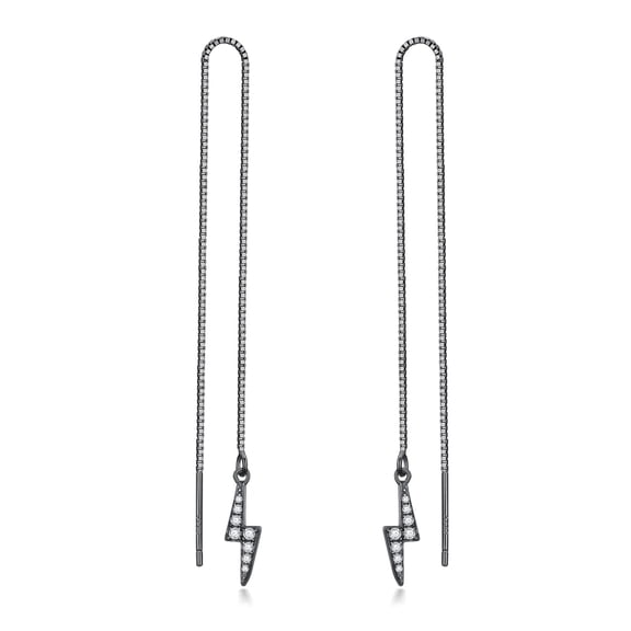 Lightning Bolt Earrings Sterling Silver Lightning Threader Pull Through Thread Long Chain Drop Dangle Earrings Gothic Jewelry Gifts for Women Men