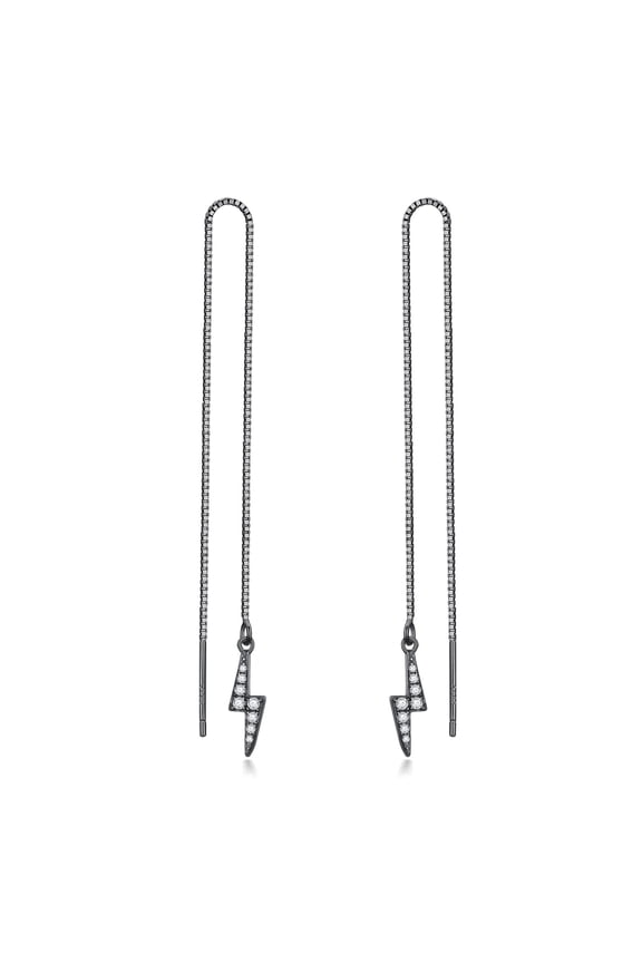 Lightning Bolt Earrings Sterling Silver Lightning Threader Pull Through Thread Long Chain Drop Dangle Earrings Gothic Jewelry Gifts for Women Men