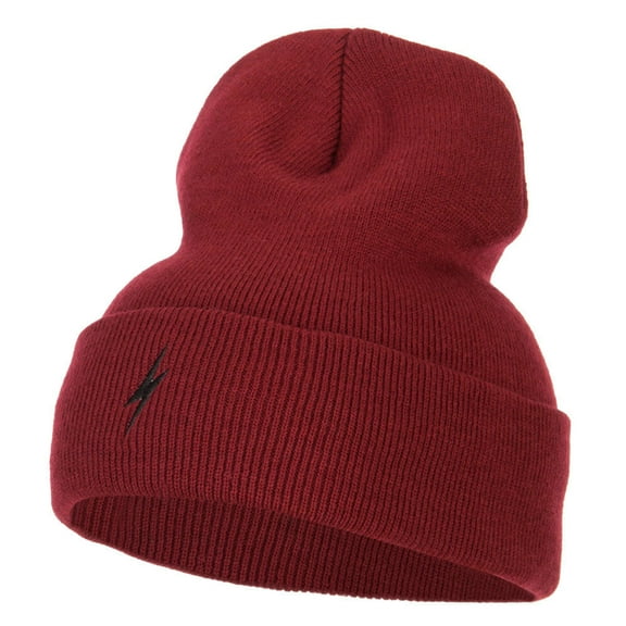 Lightning Bolt Embroidered Long Beanie - Maroon OSFM