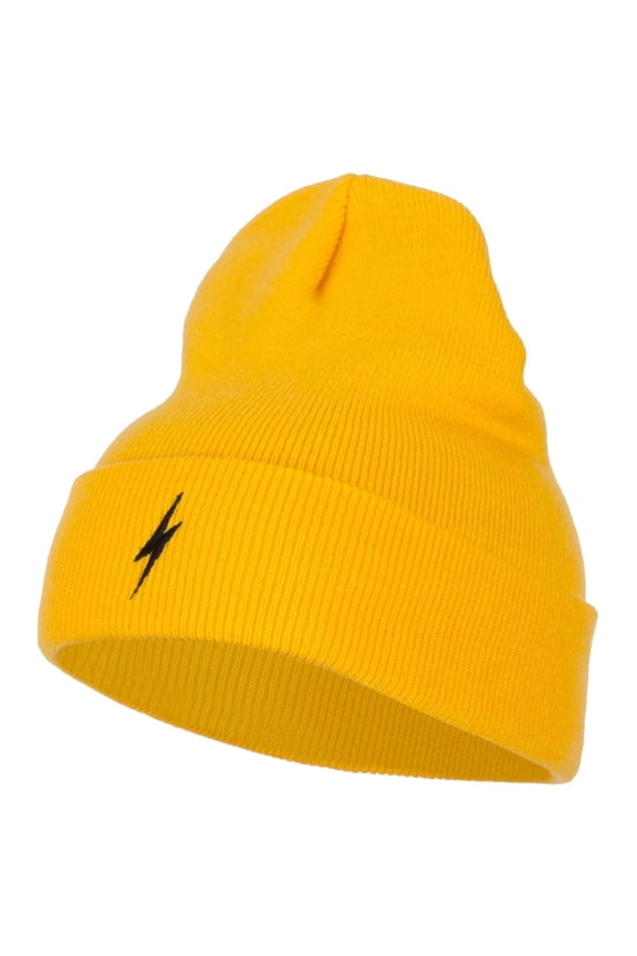 Lightning Bolt Embroidered Long Beanie - Yellow OSFM