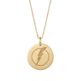 Engraved Metal Designs Lightning Bolt Engraved Pendant Necklace, Gold Plated Brass Round ...