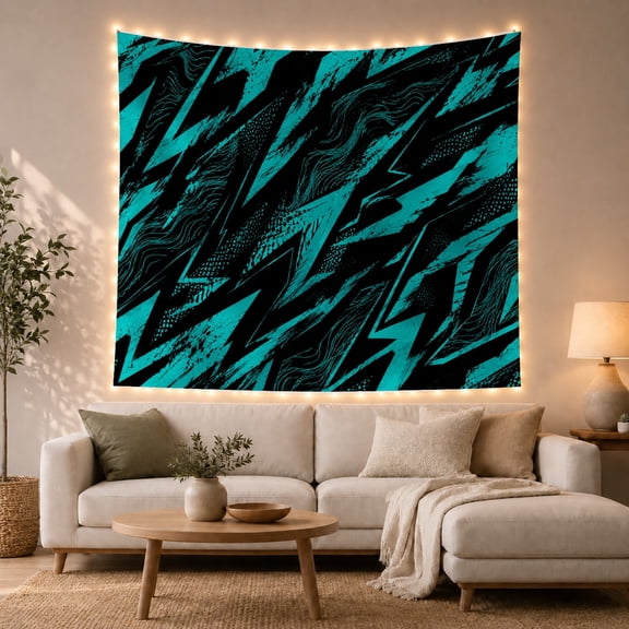 Lightning Bolt Forms on a Deep Black Background, Dramatic Abstract for Modern Art Lovers, Graphic Geometric Wall Decor, Housewarming Gift Tapestry Wall Hanging for Living Room and Bedroom