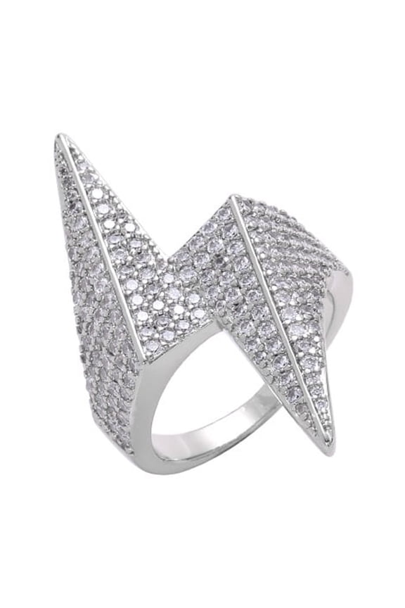 Lightning Bolt Fully Iced Out 14K Yellow Gold Ring For Men Rock Punk Natural Weather Phenomenon Pattern CZ Stone Hip Hop Ring Male Jewelry