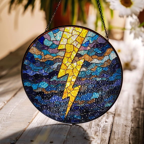 Lightning Bolt Glass Suncatcher Window Hanging, Storm Lover Decor, 3.5 in