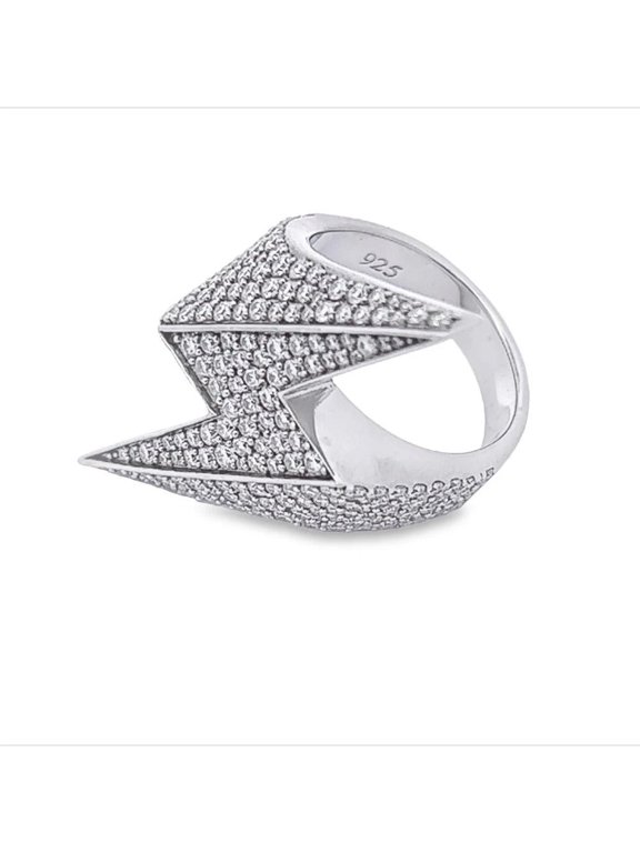 Lightning Bolt Iced Out VVS Moissanite Ring .925 Sterling Silver