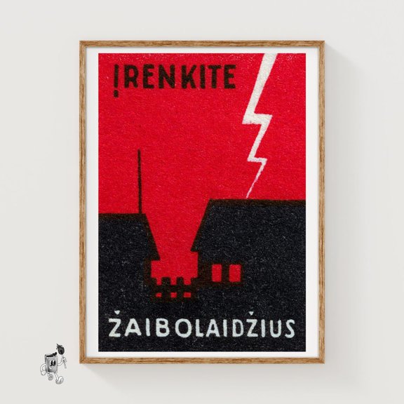 Lightning Bolt Lithuanian Matchbox Wall Art Decor Unframed Paper Print
