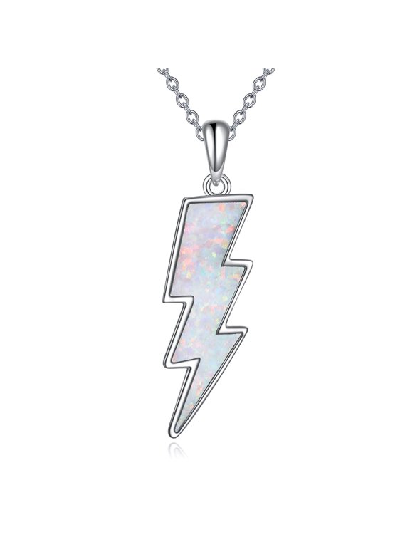 Lightning Bolt Necklace 925 Sterling Silver White Opal Thunder Pendant Dainty Minimalist Flash Jewelry Gift for Women