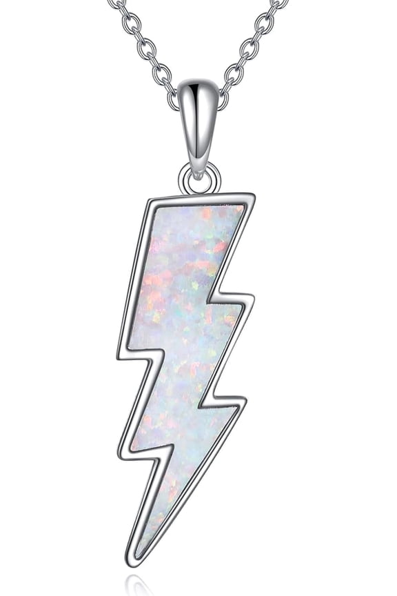 Lightning Bolt Necklace 925 Sterling Silver White Opal Thunder Pendant Dainty Minimalist Flash Jewelry Gift for Women
