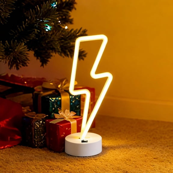 Lightning Bolt Neon Sign with Base, LED Night Light, LED Aesthetic Thunder Light for Bedroom, Gaming Room, Party Decor, Cool Aesthetic & Teen