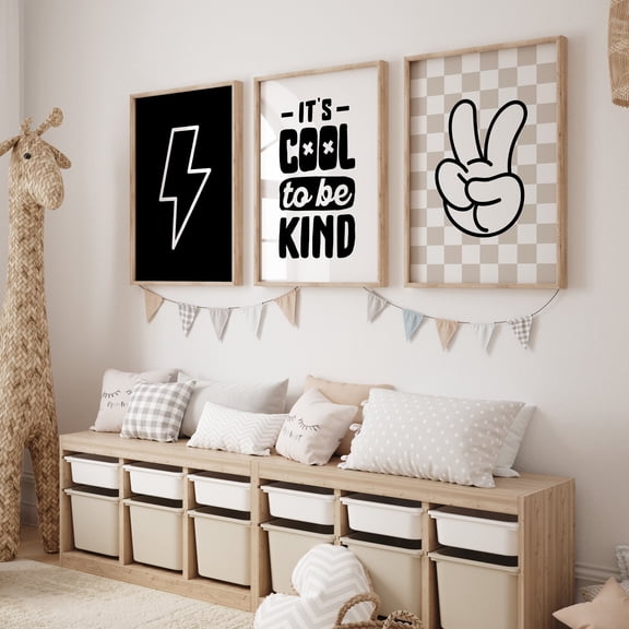 Lightning Bolt Nursery Prints Black White Boys Room Decor Set 3