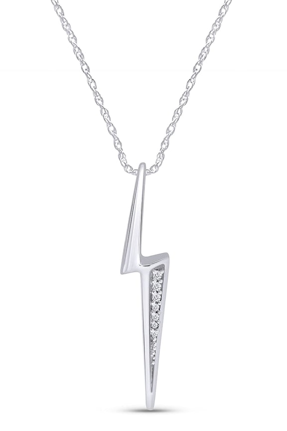 Lightning Bolt Pendant Necklace White Cubic Zirconia Flash Thunder Pendant Charm in 14K White Gold Over Sterling Silver