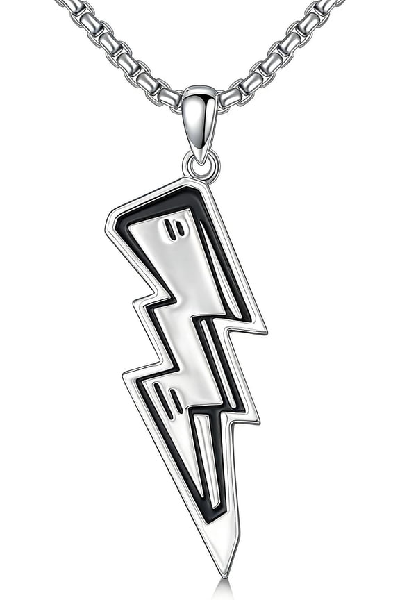 Lightning Bolt Pendant Necklace for Men Women - Vintage Rock Streetwear Jewelry Gift for Him Her Anniversary