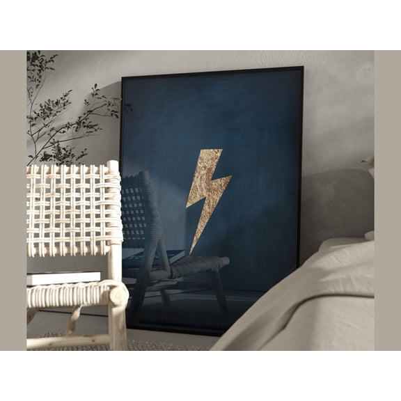 Lightning Bolt Print · Blue And Gold Wall Art · Dark Blue Decor · Abstract Art · Maximalist Decor · Living Room Decor · Navy Wall Art Wall Art, Modern Wall Decor, 8x12 UNFRAMED