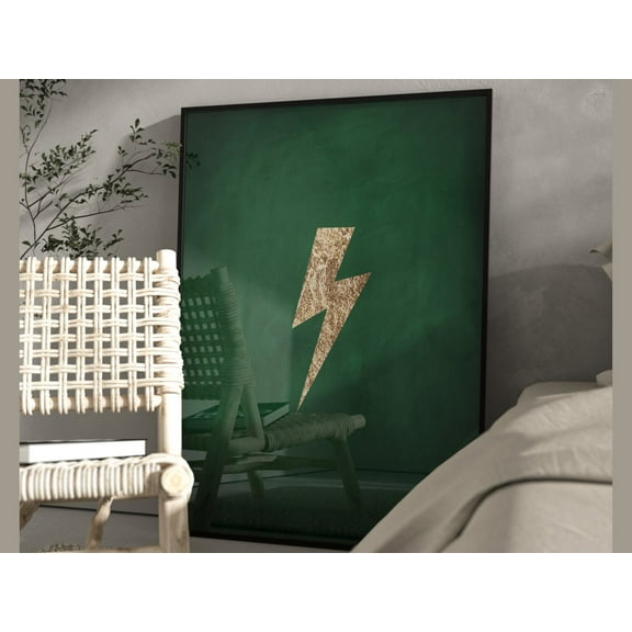 Lightning Bolt Print · Green And Gold Wall Art · Emerald Green Decor · Abstract Art · Maximalist Decor · Living Room Decor · Dark Green Wall Art, Modern Wall Decor, 8x12 UNFRAMED