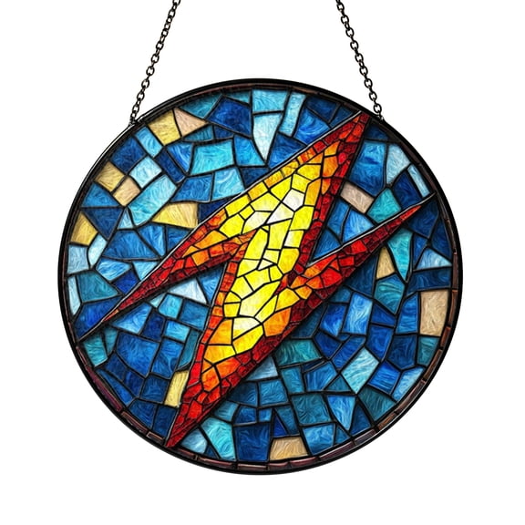 Lightning Bolt Round Stained Glass Suncatcher – Window Decor2101