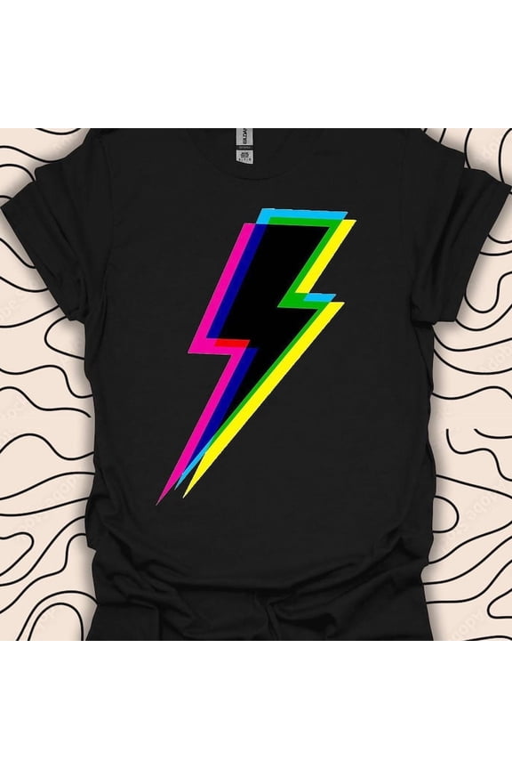 Lightning Bolt Shirt Retro Neon Graphic Gift Electric Design Cotton Tee,for men and women up to 5XL