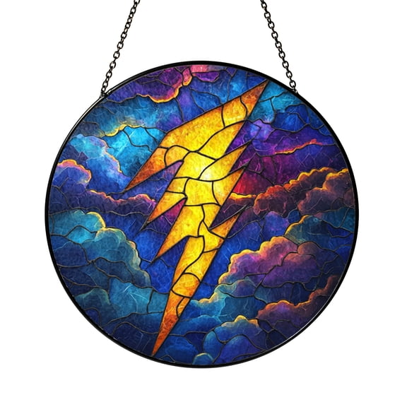 Lightning Bolt Stained Glass Suncatcher, Window Hanging Gift for Storm Lovers