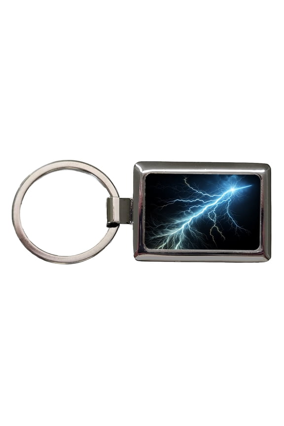 Lightning Bolt Strike at Night Metal Rectangle Keychain