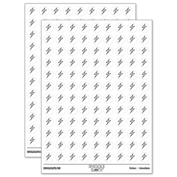 Lightning Bolt Thunderbolt Outline 200+ Round Stickers - White - Matte Finish - 0.50" Size