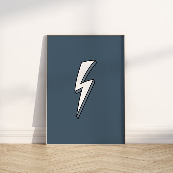 Lightning Bolt Wall Art Print Blue Boys Nursery Decor