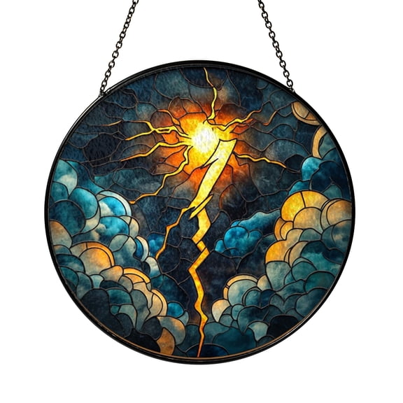 Lightning Bolt Window Decor – Stained Glass Style Hanging Art1601