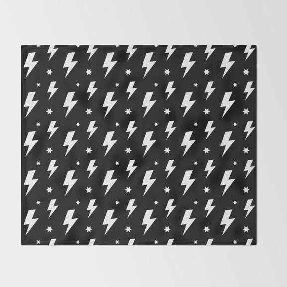 Lightning Bolt and Star Black and White Fleece Blanket, Polyester Fleece Fabric, 280 GSM, for Couch or Bed