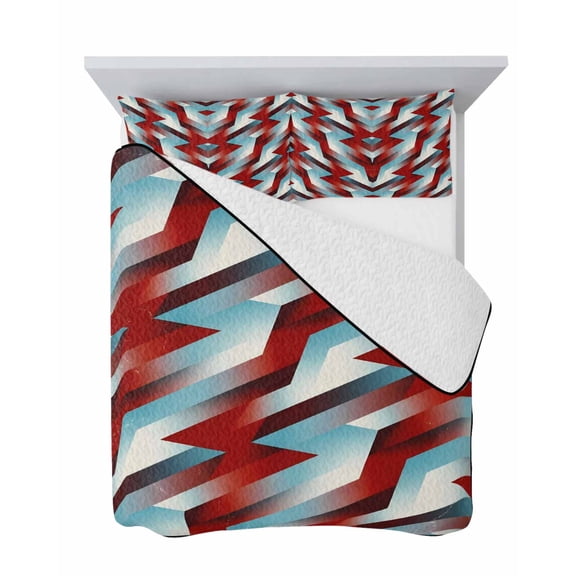 Lightning Bolts 3 Piece Quilt Set Queen Size, Abstract Red White Teal Dynamic Shards Modern Sporty Soft Bedspread Coverlet Bedding Set Microfiber Comforter Set with 2 Pillowcases for Bedroom