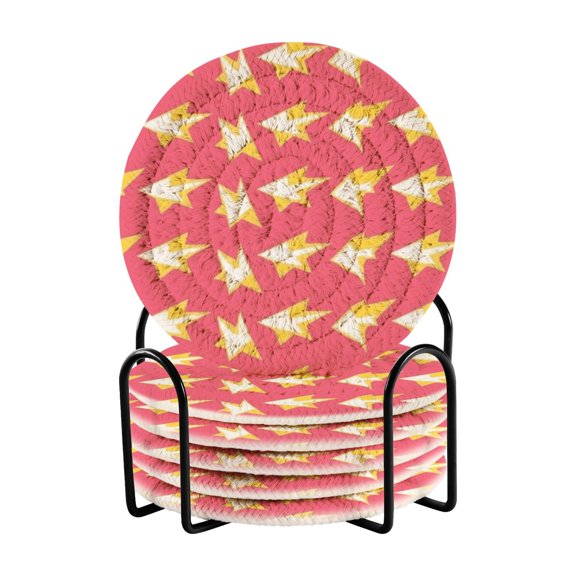 Lightning Bolts 4in Bar Coasters Set of 6 with Storage Rack Durable Heat Resistant