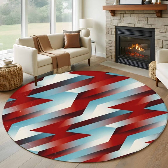 Lightning Bolts 5FT Round Area Rugs for Living Room Abstract Red White Teal Dynamic Shards Modern Sporty Ultra-Thin Non-Slip Round Rugs Washable Low Pile Circle Carpet for Bedroom Kitchen Nursery