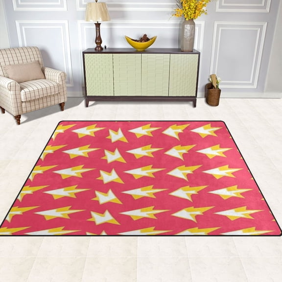 Lightning Bolts 80''x58'' Extra Large Plush Memory Foam Rug, Soft, Absorbent, Non Slip