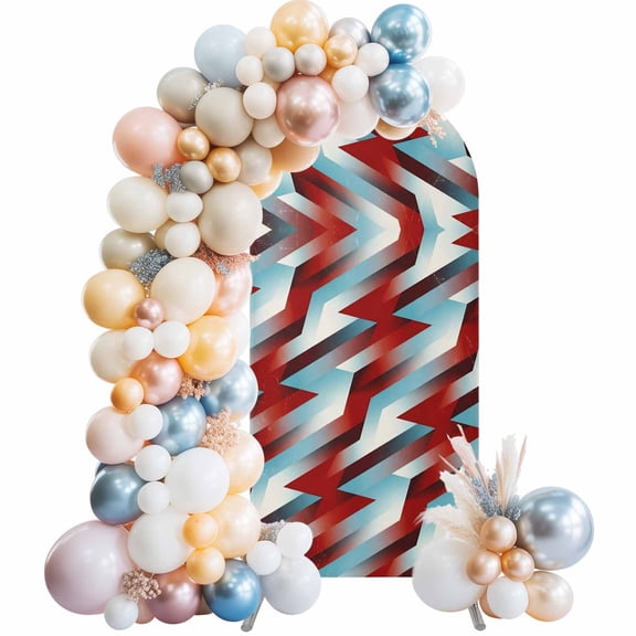 Lightning Bolts Arch Backdrop Cover 4 FT Abstract Red White Teal Dynamic Shards Modern Sporty Stretchy Elastic Arch Stand Covers Spandex Arched Background Birthday Wedding Party Decoration (No Stand)