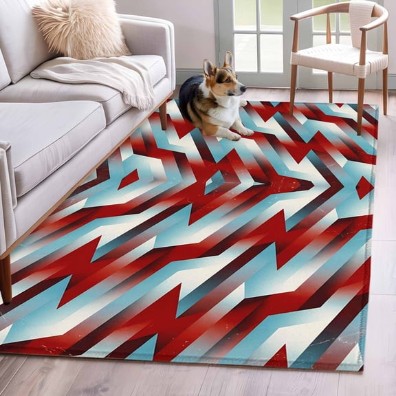 Lightning Bolts Area Rugs 2.7'x5' Abstract Red White Teal Dynamic Shards Modern Sporty Washable Area Rugs Non-Slip Indoor Floor Mats Carpet for Living Room Bedroom Dining Room
