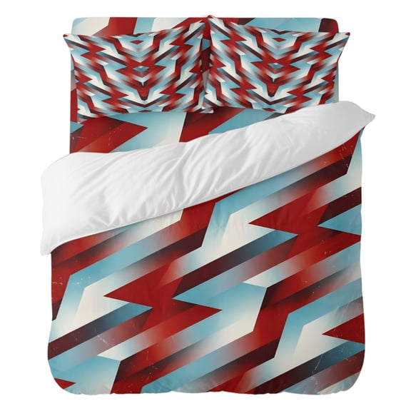 Lightning Bolts Bedding Duvet Cover Set California King Size 4 Pieces, Abstract Red White Teal Dynamic Shards Modern Sporty Bedding Set, 1 Comforter Cover 96x104 Inches 1 Flat Sheet & 2 Pillow Cases