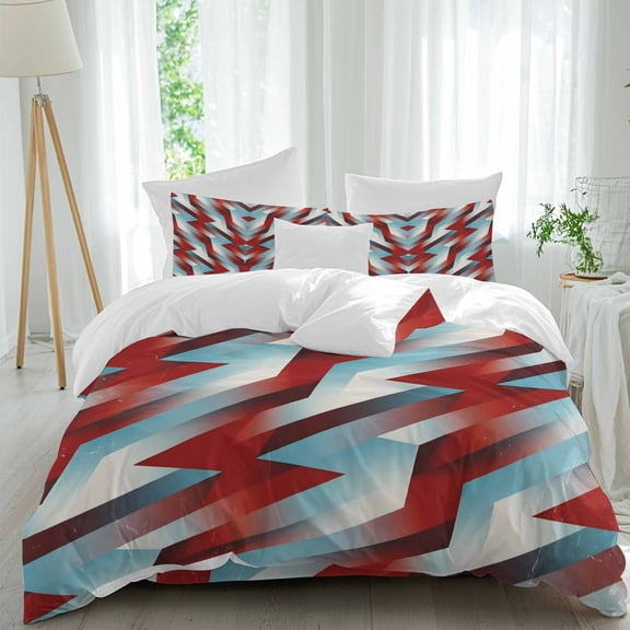 Lightning Bolts Comforter Set Queen Size, Abstract Red White Teal Dynamic Shards Modern Sporty Soft Bedding Set for Man Woman, 4 Pieces Duvet Cover Set with Fitted Sheet, 2 Pillowcases