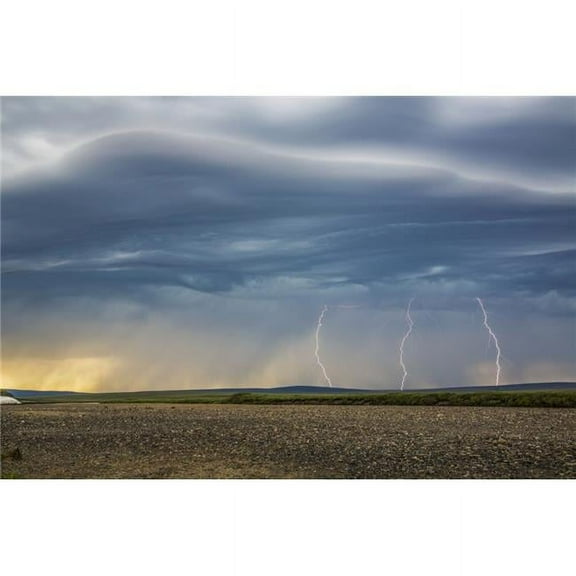 Lightning Bolts Descend From Dark Clouds Over The Tundra of Alaskas Northwest Arctic & The Kokolik River Poster Print - 38 x 24 in. - Large