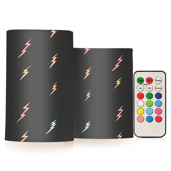 Lightning Bolts Flameless LED Candle Set with Remote, Battery Operated Color Changing Pillar Candles, Set of 2