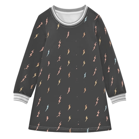 Lightning Bolts Girls'long-sleeved dress Thickened A-dress Warm Dress Basic Shirt Party Dresses