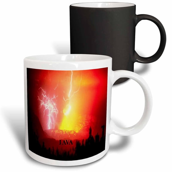 3drose, Lightning Bolts Hit a Volcano in Java, 11oz Magic Transforming Mug